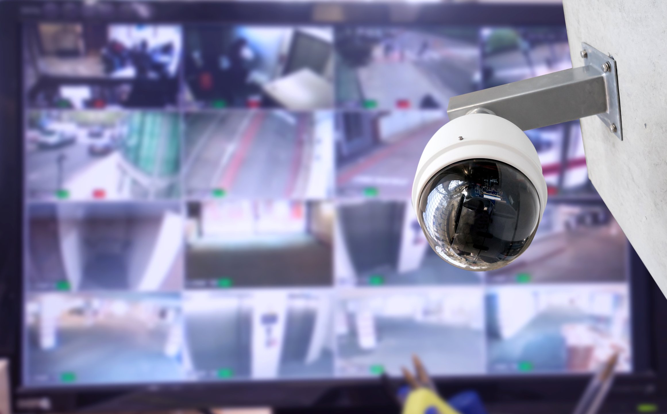 CCTV security camera monitor in office building